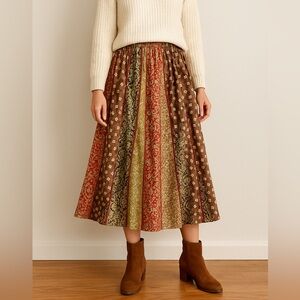 JM Collection Womens 16 Boho Patchwork Maxi Skirt Earthy Festival Elastic Waist